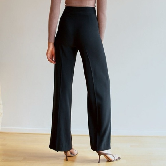 ARITZIA Babaton Lincoln Black Wide Leg High Waisted Trouser Pants Size 10 - Picture 2 of 8